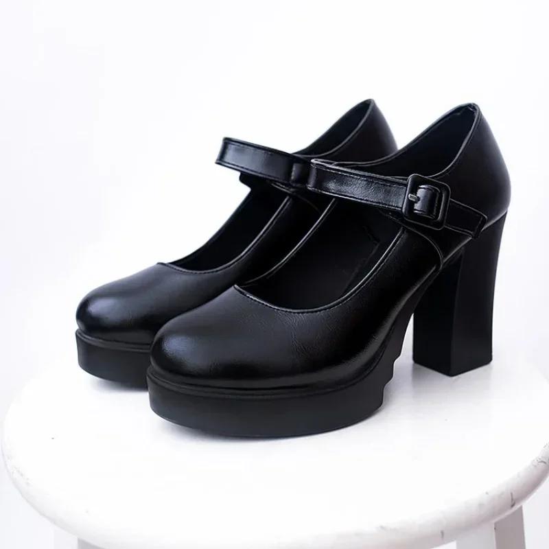 Damenschuhe im Angebot Heels Damen Plateau Pumps Frühling Sommer Flache Öffnung Schnallenriemen Schuhe Runde Zehen Schuhe für Damen 41 schwarz von Joom DACH