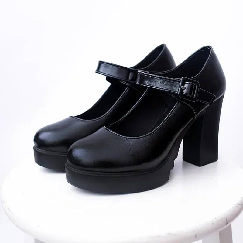 Damenschuhe im Angebot Heels Damen Plateau Pumps Frühling Sommer Flache Öffnung Schnallenriemen Schuhe Runde Zehen Schuhe für Damen 41 schwarz von Joom DACH