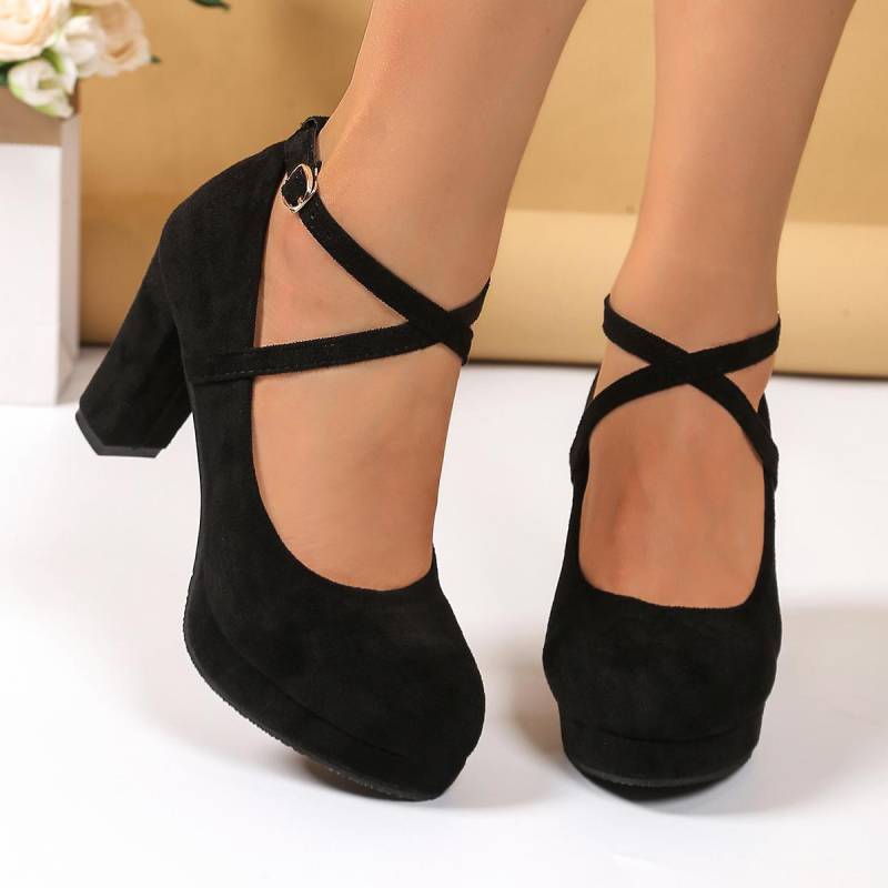 Damenschuhe mit Absätzen Damen Plateau-Pumps Frühling Sommer Flache Riemchen Schnallenschuhe Schuhe mit runder Spitze für Damen Hohe Absätze 35 schwarz von Joom DACH