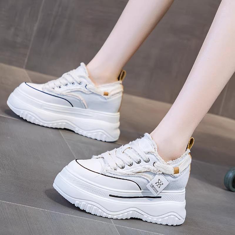 Damenschuhe mit Aufzug aus echtem Leder, Frühling, neue Plateauschuhe mit erhöhter Plateausohle, lässige Sneaker aus Segeltuch für Damen 39 von Joom DACH