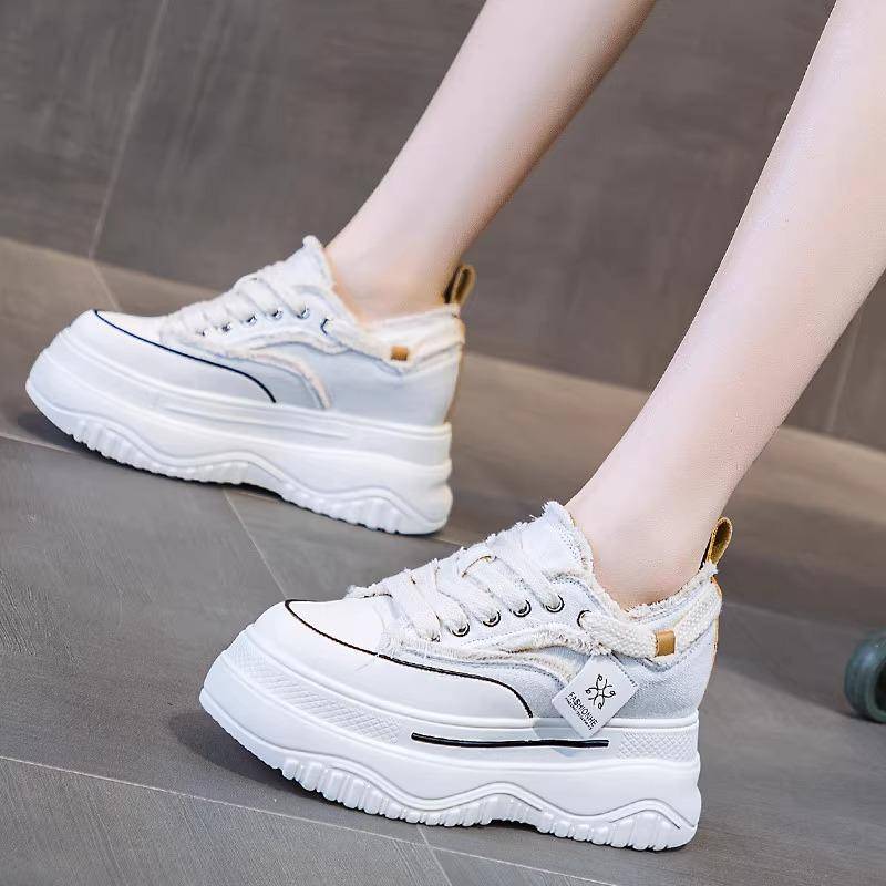 Damenschuhe mit Aufzug aus echtem Leder, Frühling, neue Plateauschuhe mit erhöhter Plateausohle, lässige Sneaker aus Segeltuch für Damen 39 von Joom DACH
