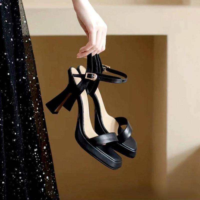 Damenschuhe mit dicker Sohle, Sommer, einzeilig, modische High Heels, dicke Absätze, wasserdichte Plateausandalen für Damen 38 schwarz von Joom DACH