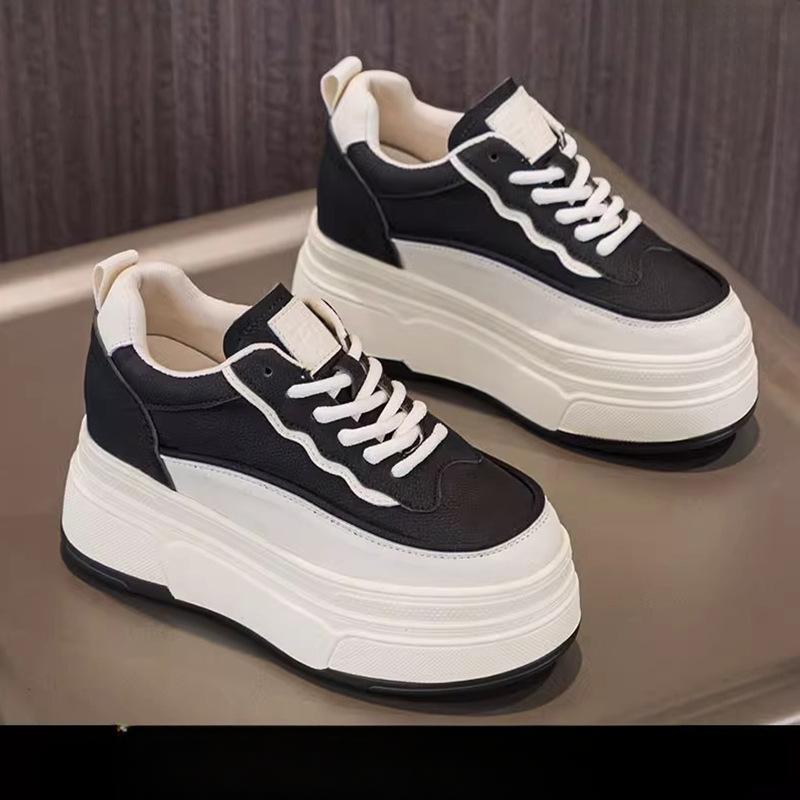 Damenschuhe mit höhenverstellbarer Einlegesohle, weiße Lederschuhe, Frühling und Sommer, neue dicke Sohle, höhenverstellbare Brettschuhe, lässige Sneaker für Damen 39 von Joom DACH