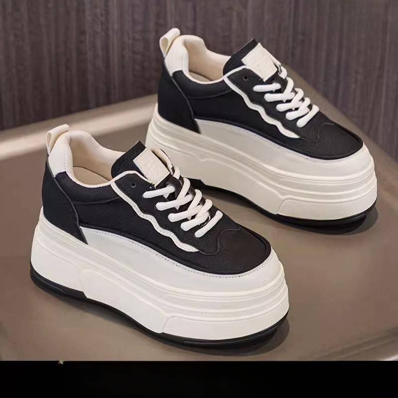 Damenschuhe mit höhenverstellbarer Einlegesohle, weiße Lederschuhe, Frühling und Sommer, neue dicke Sohle, höhenverstellbare Brettschuhe, lässige Sneaker für Damen 39 von Joom DACH