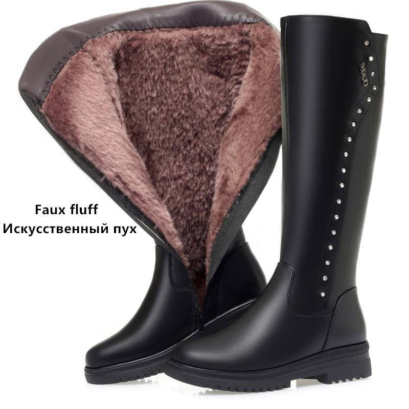Damenstiefel, Rindsleder, echtes Leder, Damen-Winterstiefel, große Wolle, warme Damen-Ritterstiefel 38 von Joom DACH