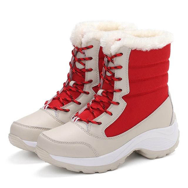 Damenstiefel, wasserdichte Winterschuhe, Damen-Schneestiefel, Plattform, warm halten, Knöchel-Winterstiefel 37 rot von Joom DACH