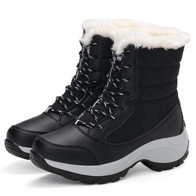 Damenstiefel, wasserdichte Winterschuhe, Damen-Schneestiefel mit Plateau, warm halten, Knöchel-Winterstiefel mit dickem Fellabsatz 42 schwarz von Joom DACH