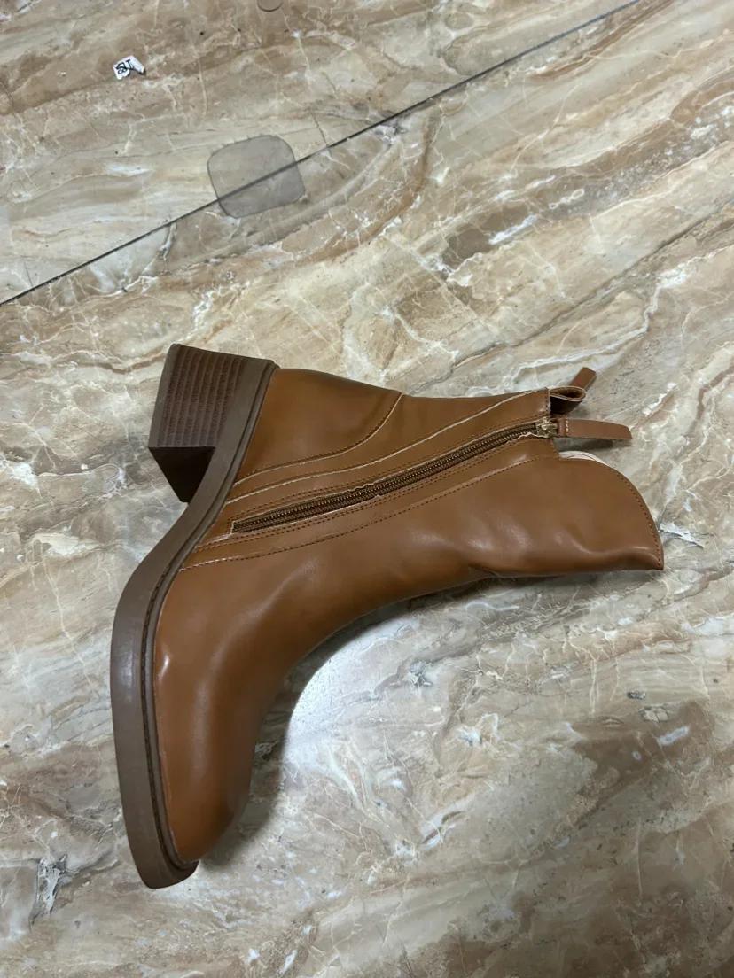 Damenstiefel Herbststiefeletten Plateau Chelsea Boots Schuhe mit klobigem Absatz für Damen Retro polierte High Heel Lederstiefeletten 37 von Joom DACH