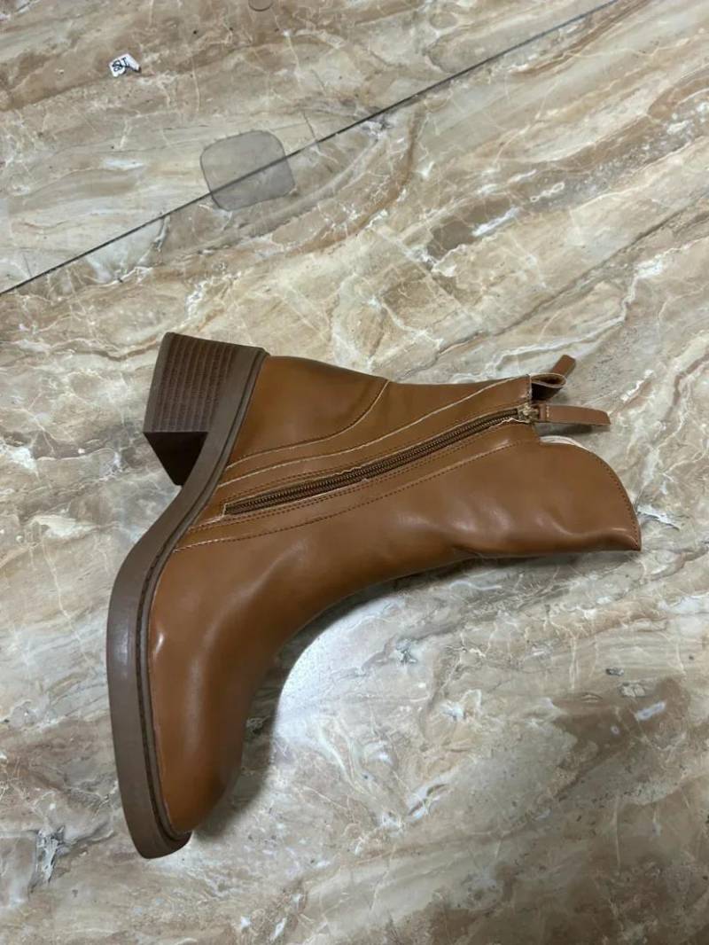 Damenstiefel Herbststiefeletten Plateau Chelsea Boots Schuhe mit klobigem Absatz für Damen Retro polierte High Heel Lederstiefeletten 38 von Joom DACH