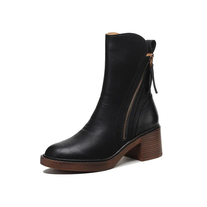 Damenstiefel Herbststiefeletten Plateau Chelsea Boots Schuhe mit klobigem Absatz für Damen Retro polierte High Heel Lederstiefeletten 39 von Joom DACH