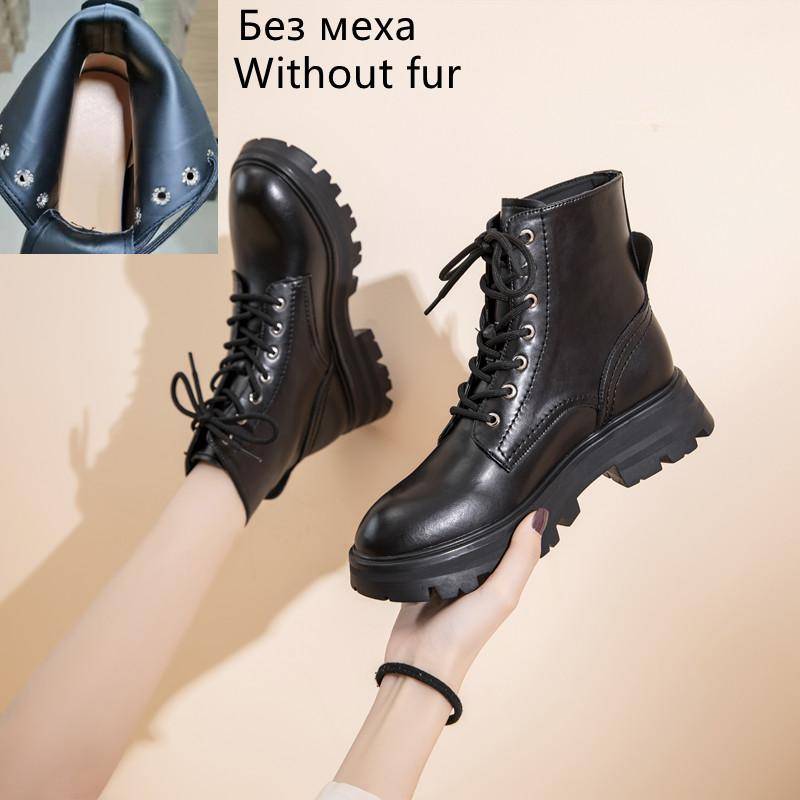 Damenstiefel aus echtem Leder, Herbst-Schnür-Motorradstiefel, Damen im britischen Stil, geeignet für Damen-Stiefeletten im Frühling, Herbst und Winter 36 von Joom DACH