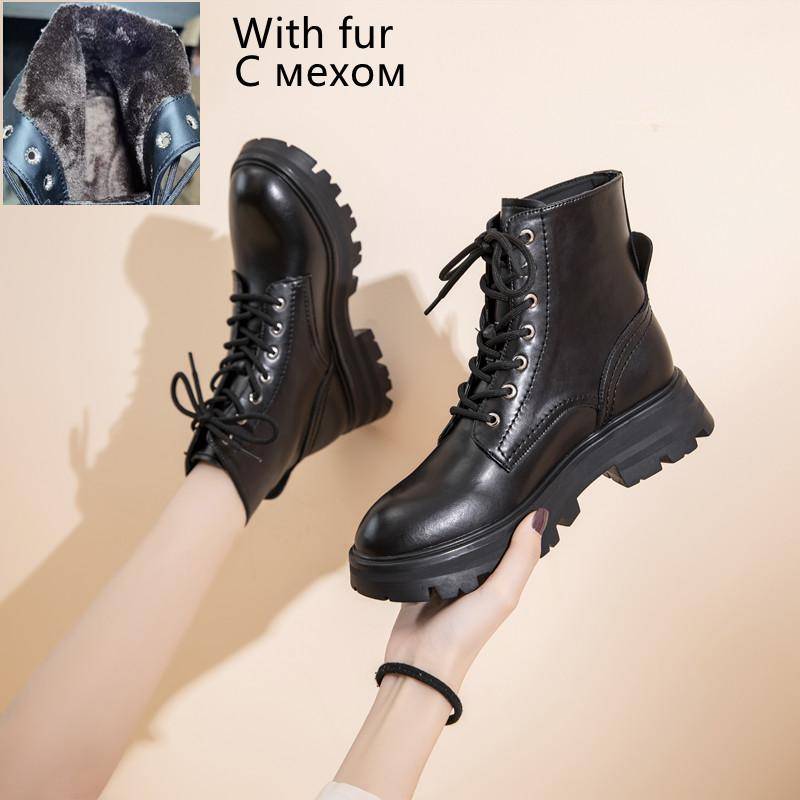 Damenstiefel aus echtem Leder, Herbst-Schnür-Motorradstiefel, Damen im britischen Stil, geeignet für Damen-Stiefeletten im Frühling, Herbst und Winter 42 von Joom DACH