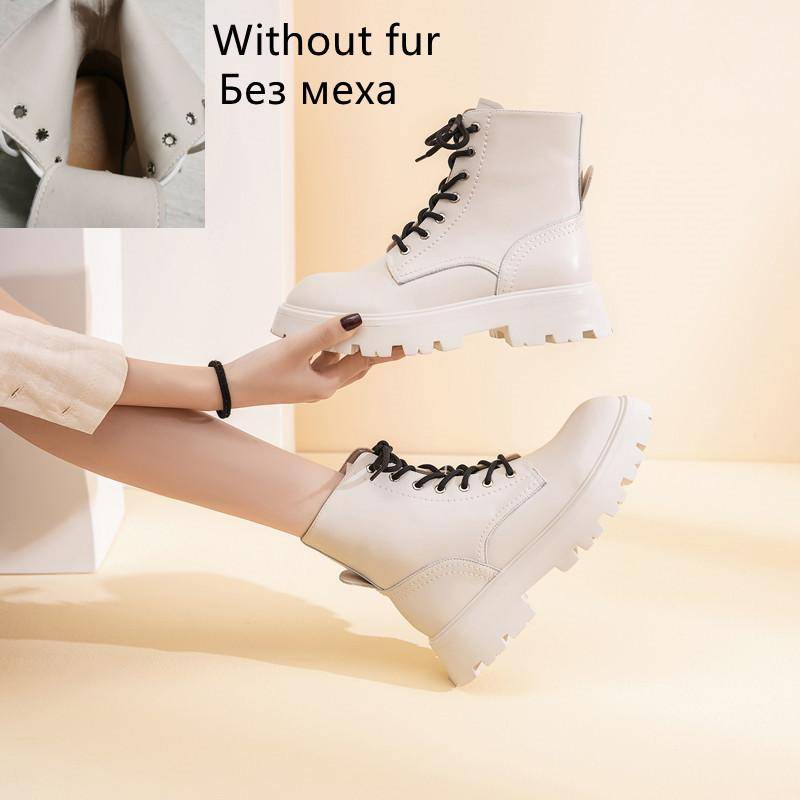 Damenstiefel aus echtem Leder, Herbst-Schnür-Motorradstiefel, Damen im britischen Stil, geeignet für Damen-Stiefeletten im Frühling, Herbst und Winter 42 von Joom DACH