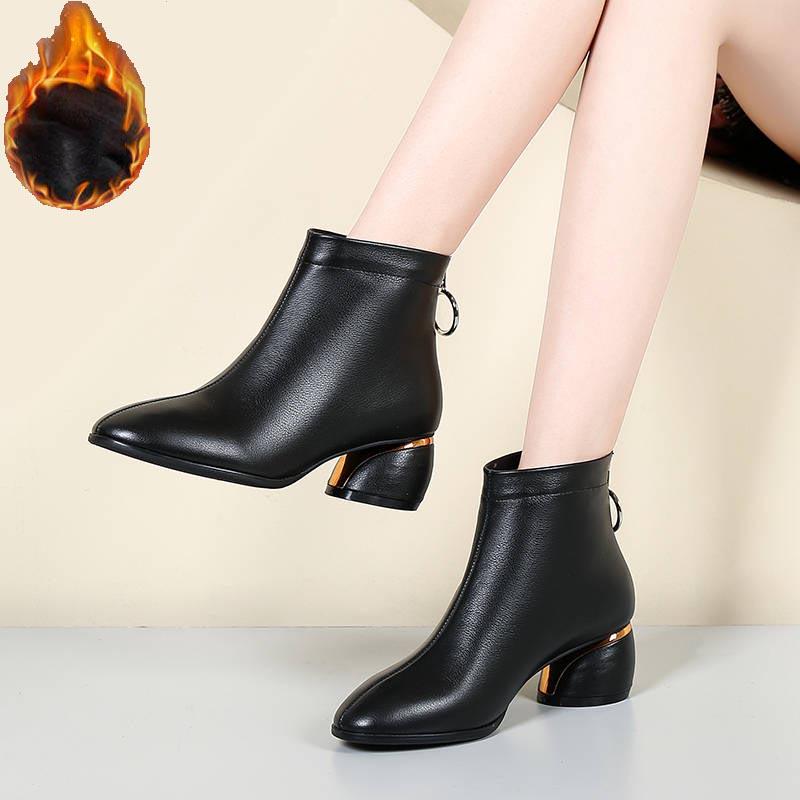 Damenstiefeletten mit spitzer Spitze und Stiefeletten mit hohem Absatz für Damen, Stiefel mit quadratischem Absatz, Reißverschluss, Partyschuhe für Damen 35 von Joom DACH
