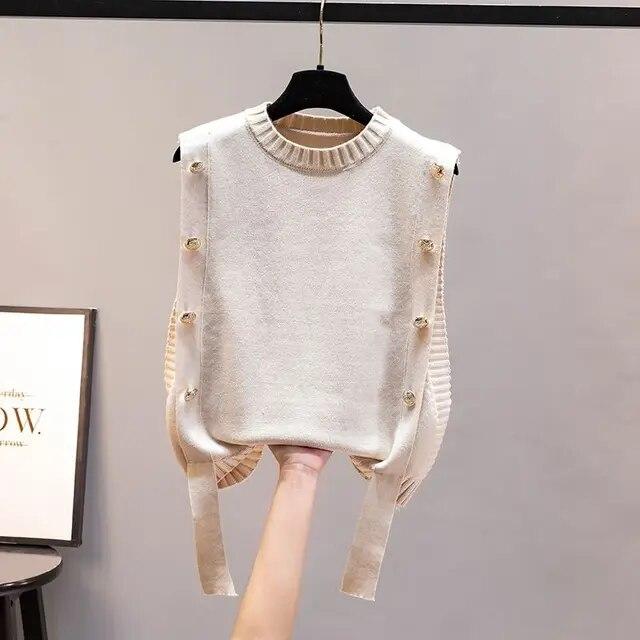 Damenweste Frühling Herbst Oberbekleidung Pullover Pullover Mode Lässig Damen Ärmellos Rundhals Gestricktes Top One Size weiß von Joom DACH