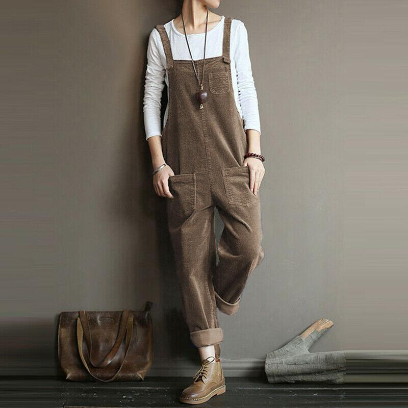 Danmo Damen Cord-Overalls, lässig, lockere Latzhose, Baggy-Playsuits, Jumpsuits, Übergröße L khaki von Joom DACH