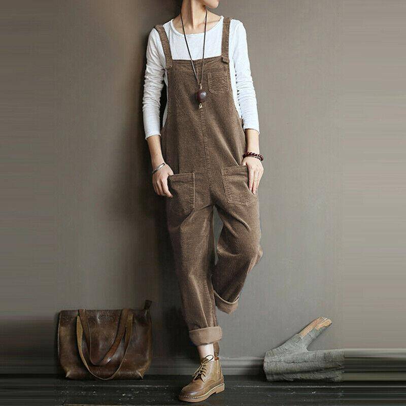 Danmo Damen Cord-Overalls, lässig, lockere Latzhose, Baggy-Playsuits, Jumpsuits, Übergröße L khaki von Joom DACH