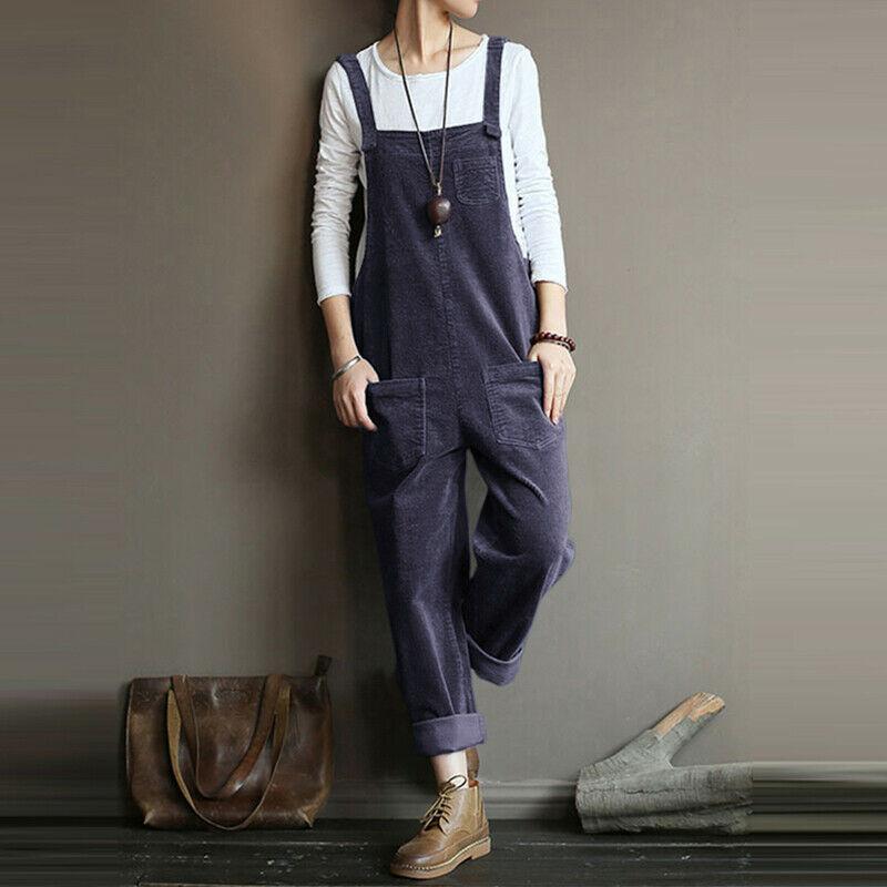 Danmo Damen Cord-Overalls, lässig, lockere Latzhose, Baggy-Playsuits, Jumpsuits, Übergröße S dunkelblaue von Joom DACH