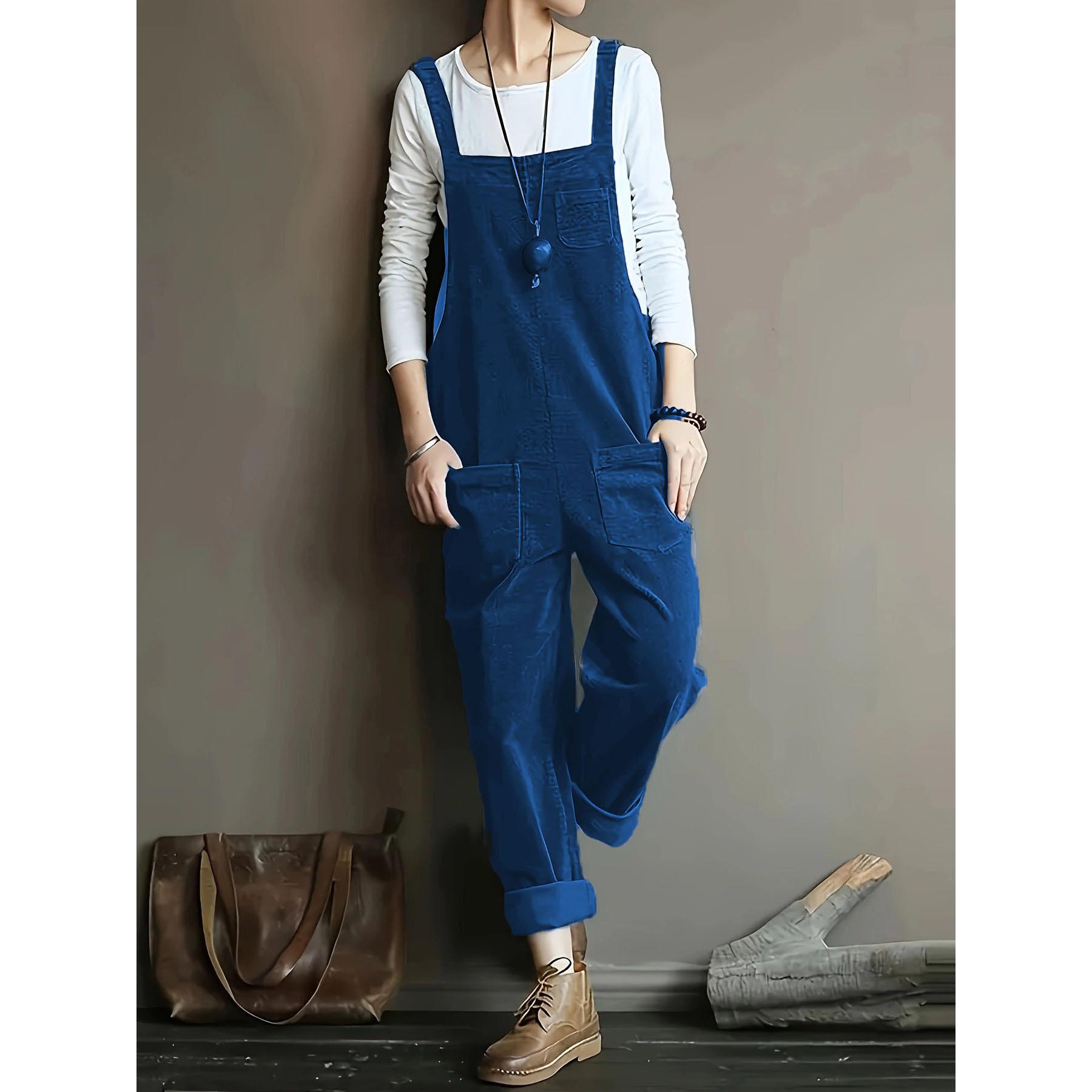Danmo Damen Cord-Overalls, lässig, lockere Latzhose, Baggy-Playsuits, Jumpsuits, Übergröße XS blau von Joom DACH