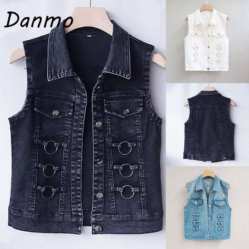Danmo Fashion Denim Weste Weiblichen Frühling Herbst Ärmellose Wilde Tops Kurze Jacke Frauen Jean Weste Plus Größe L schwarz von Joom DACH