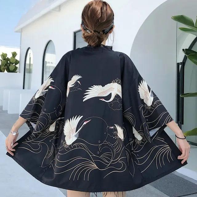 Danmo Japanischer Kimono für Damen, Strickjacke, Strand, japanischer Kimono, traditionelles Cosplay, Yukata, weiblicher Obi, Haori, japanische Kleidung, Übergröße XS von Joom DACH