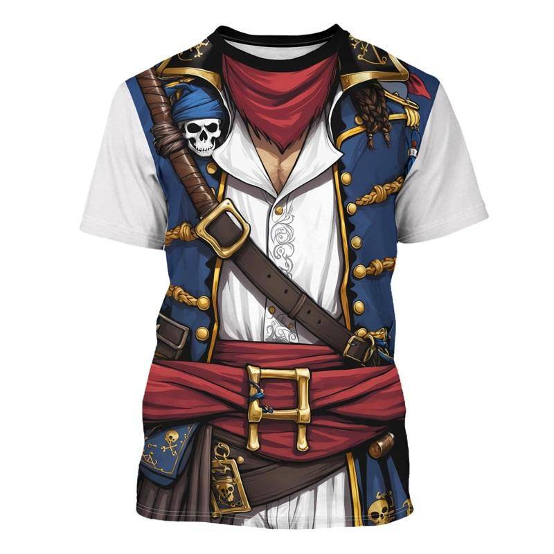 Das Piratenkapitän-Grafik-T-Shirt für Männer, lustiges Cosplay-Kostüm, Rundhalsausschnitt, kurzärmeliges Smoking-T-Shirt, neues lässiges T-Shirt 3XL von Joom DACH