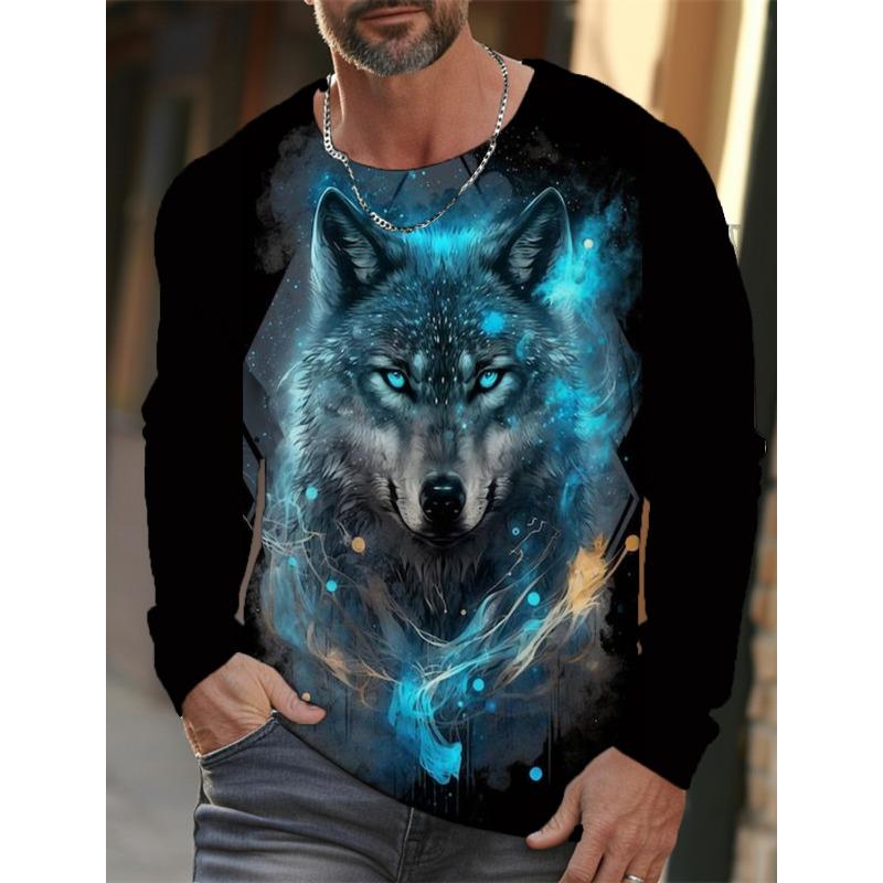 Das Wolf-Grafik-Herren-Langarm-T-Shirt für Männer Kleidung Casual Top T-Shirt Mode Tier 3D Volldruck Streetwear 2XL von Joom DACH