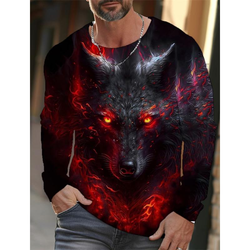 Das Wolf-Grafik-Herren-Langarm-T-Shirt für Männer Kleidung Casual Top T-Shirt Mode Tier 3D Volldruck Streetwear 3XL von Joom DACH
