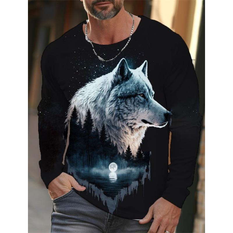 Das Wolf-Grafik-Herren-Langarm-T-Shirt für Männer Kleidung Casual Top T-Shirt Mode Tier 3D Volldruck Streetwear 6XL von Joom DACH