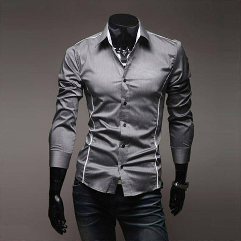 Das neue langärmlige Hemd für Herren im Frühling und Herbst, modisches einfarbiges Reparaturhemd M graue von Joom DACH