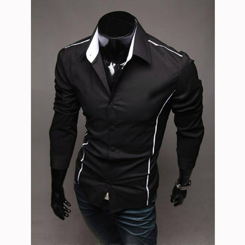 Das neue langärmlige Hemd für Herren im Frühling und Herbst, modisches einfarbiges Reparaturhemd XL schwarz von Joom DACH