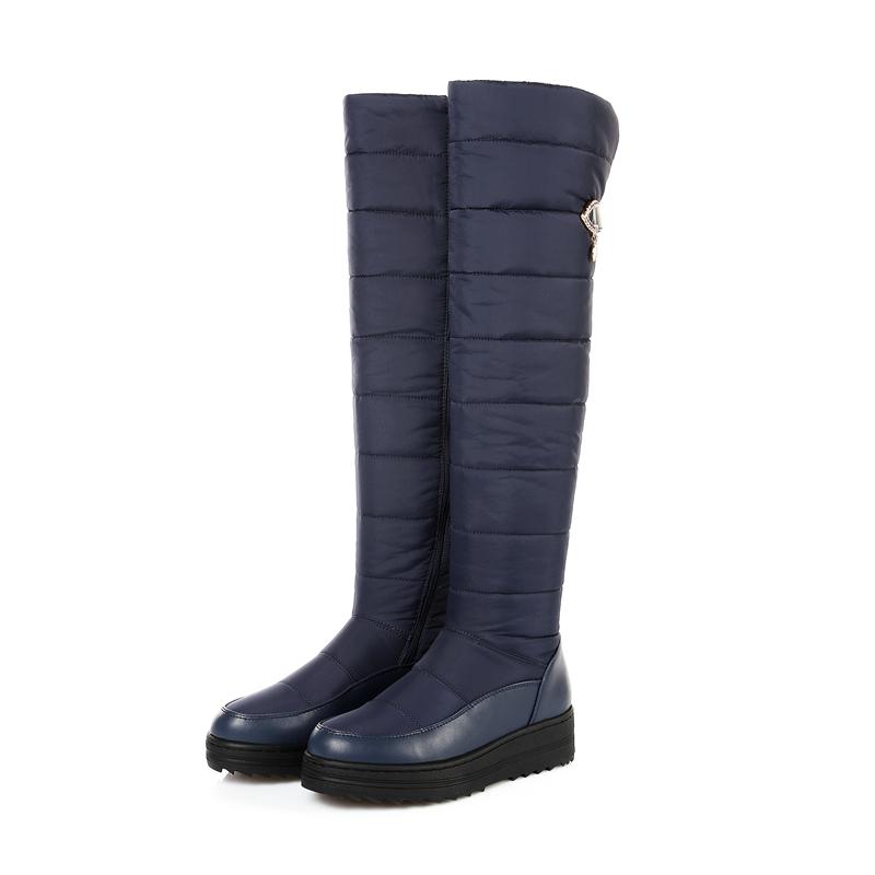 Daunen warme Plüsch hohe Schneestiefel Frauen 2024 Winterschuhe Plattform Damen Overknee-Stiefel Damenmode Pelz wasserdichte Schuhe 44 blau von Joom DACH