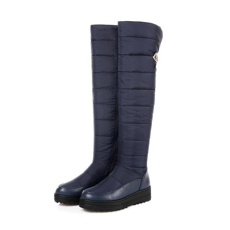 Daunen warme Plüsch hohe Schneestiefel Frauen 2024 Winterschuhe Plattform Damen Overknee-Stiefel Damenmode Pelz wasserdichte Schuhe 44 blau von Joom DACH