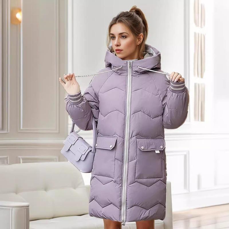 Daunenjacke Damen Mittellanger lockerer Wintermantel im koreanischen Stil Verdickte Baumwolljacke Brotmantel Baumwolljacke Trendy XL violett von Joom DACH