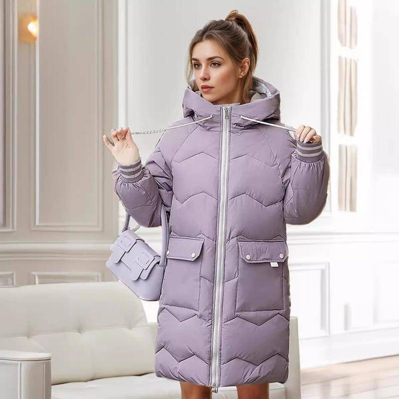 Daunenjacke Damen Mittellanger lockerer Wintermantel im koreanischen Stil Verdickte Baumwolljacke Brotmantel Baumwolljacke Trendy XL violett von Joom DACH