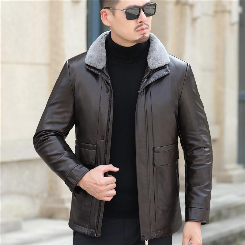 Daunenjacke Echtes Leder Herrenjacke Daunenjacke Herren Revers Papa Locker Daunenjacke Große Größe Lederjacke 4XL von Joom DACH