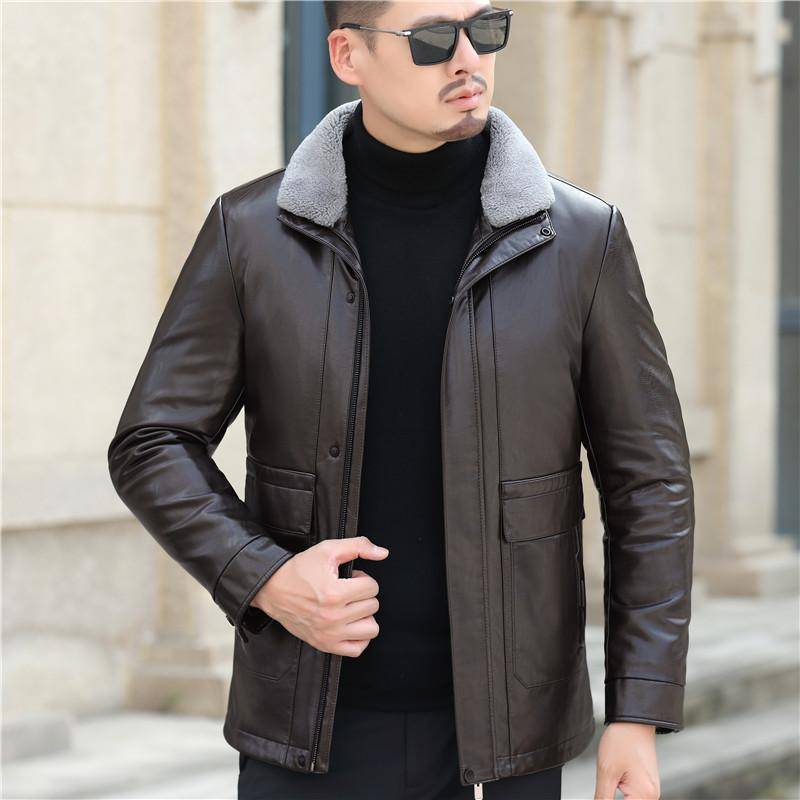 Daunenjacke Echtes Leder Herrenjacke Daunenjacke Herren Revers Papa Locker Daunenjacke Große Größe Lederjacke 4XL von Joom DACH