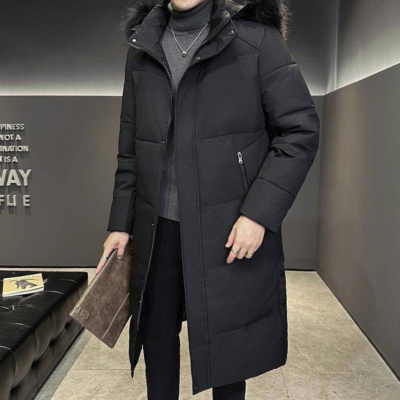 Daunenjacke Herren Mittellang und lang Overknee Winter Neue große Pelzkragen Kapuzenjacke XL schwarz von Joom DACH