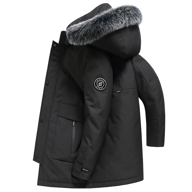 Daunenjacke Herren Verdickt Mittellang Weiße Entendaunen Fuchsfellkragen Daunenjacke Kältefest Trendige Jacke für Herren 3XL von Joom DACH