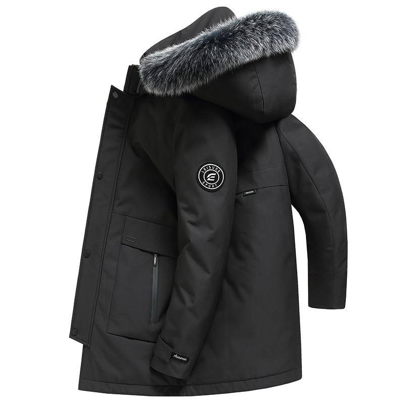 Daunenjacke Herren Verdickt Mittellang Weiße Entendaunen Fuchsfellkragen Daunenjacke Kältefest Trendige Jacke für Herren 3XL von Joom DACH