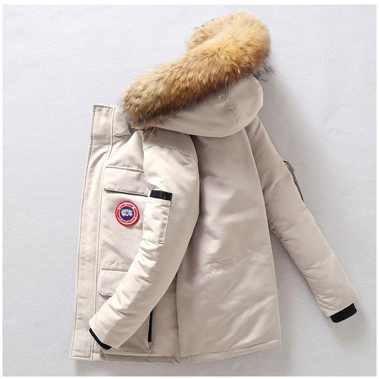 Daunenjacke Herren Winter Minimalistisch Einfarbig Pelzkragen Mit Kapuze Warm Parka Lässig Bequem Weiß Entendaunenmantel Männlich L beige von Joom DACH