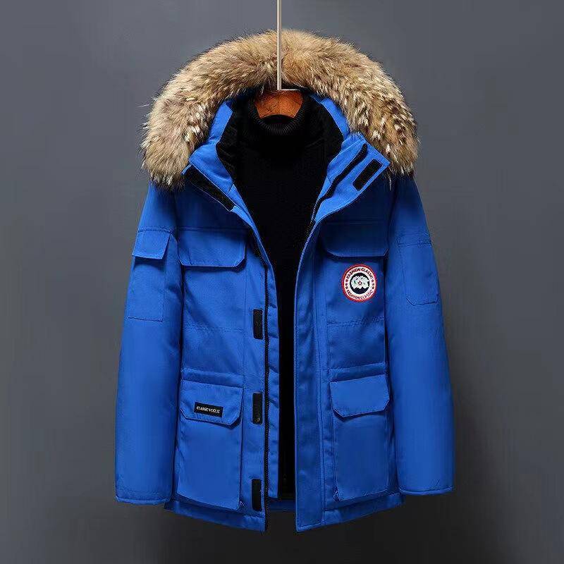 Daunenjacke Herren Winter Minimalistisch Einfarbig Pelzkragen Mit Kapuze Warm Parka Lässig Bequem Weiß Entendaunenmantel Männlich L von Joom DACH