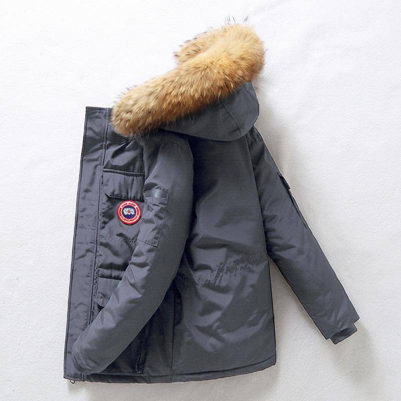 Daunenjacke Herren Winter Minimalistisch Einfarbig Pelzkragen Mit Kapuze Warm Parka Lässig Bequem Weiß Entendaunenmantel Männlich M graue von Joom DACH