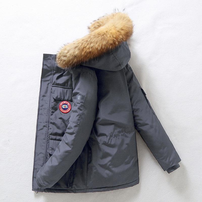Daunenjacke Herren Winter Minimalistisch Einfarbig Pelzkragen Mit Kapuze Warm Parka Lässig Bequem Weiß Entendaunenmantel Männlich S graue von Joom DACH