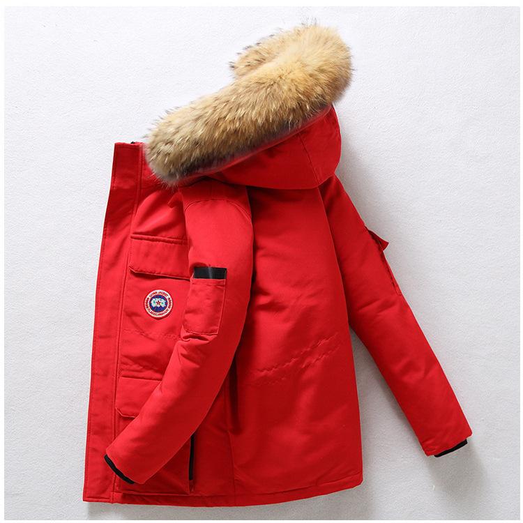 Daunenjacke Herren Winter Minimalistisch Einfarbig Pelzkragen Mit Kapuze Warm Parka Lässig Bequem Weiß Entendaunenmantel Männlich XL rot von Joom DACH