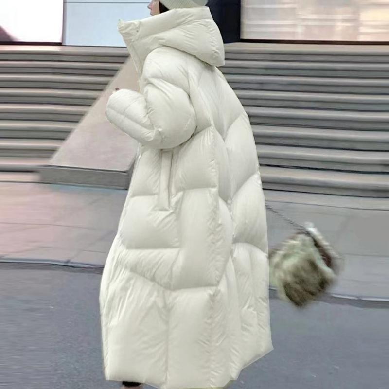 Daunenjacke Winddichte Damen Lange Winter Warme Kapuzenjacke Weiße Entendaunen One Size beige von Joom DACH