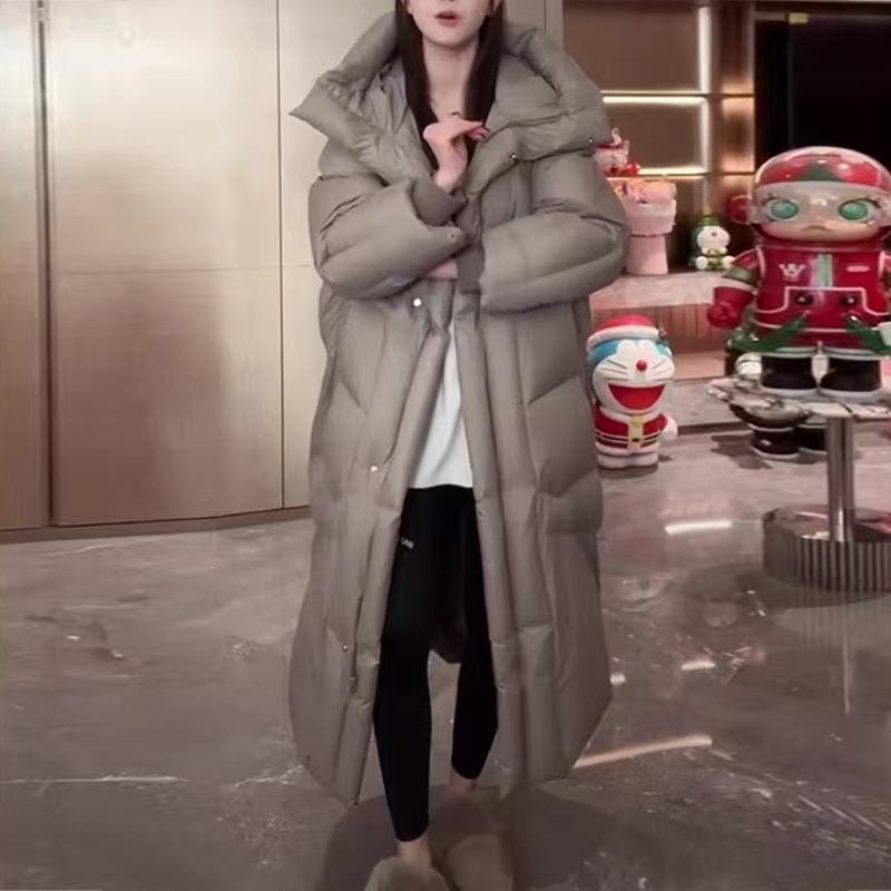 Daunenjacke Winddichte Damen Lange Winter Warme Kapuzenjacke Weiße Entendaunen One Size kaffeebraun von Joom DACH