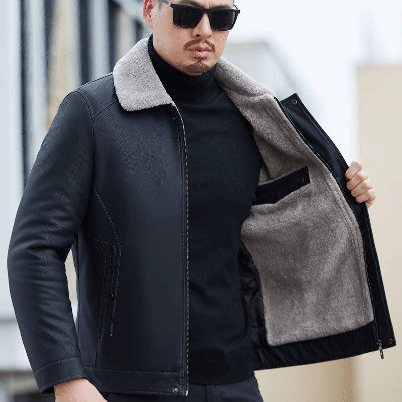 Daunenjacke Winter Herren Lederjacke mittleren Alters Echtes Leder Herren Verdickte Warme Papajacke Jacke Leder Daunenjacke 4XL von Joom DACH