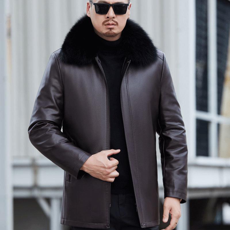 Daunenjacke aus Schaffell für Herren, mittellang, Daddy-Stil, herausnehmbares Futter, lockere Jacke aus echtem Leder für Männer 2XL von Joom DACH
