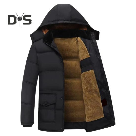 Daunenjacke für Herren, mit Kapuze, langen Ärmeln, Reißverschluss, Jacke mit Taschen, einfarbig, Plüschfutter, winddicht, verdickter Daunenmantel XXL braun von Joom DACH